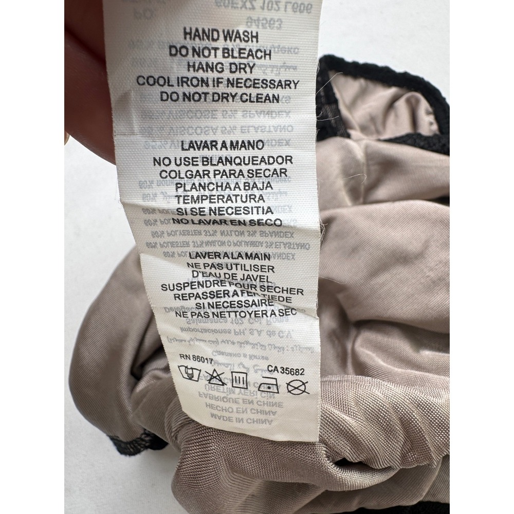Bebe Addiction Black Lace Bodysuit Short Sleeve V-Neck Tan Lining Large sheer - Picture 8 of 16